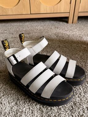 Dr. Martens White Triple-Strap Platform Sandals